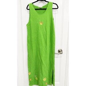 Cute Stuff Green Cotton Sleeveless Maxi Dress Women’s Medium Embroidered